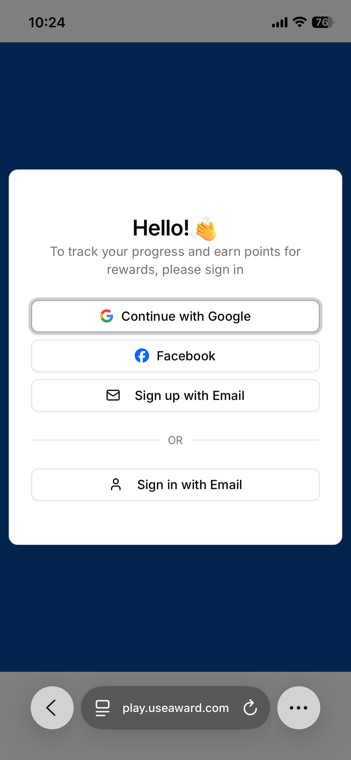 BK Ventspils fan quiz — sign in & registration screen
