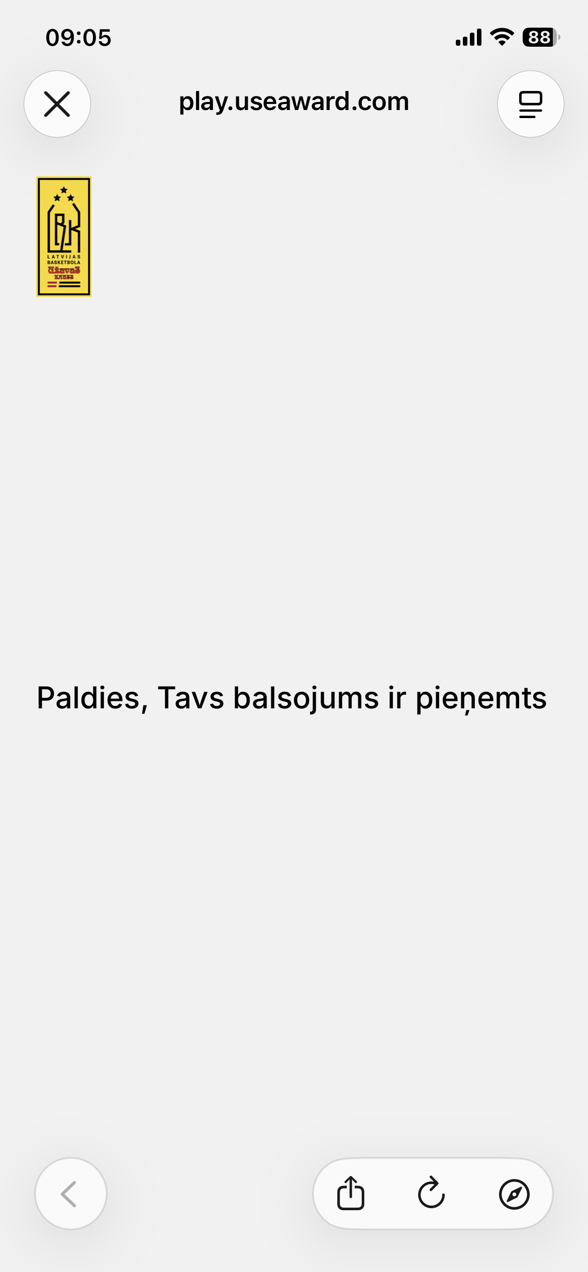 Užavas Kauss MVP voting — vote confirmation screen